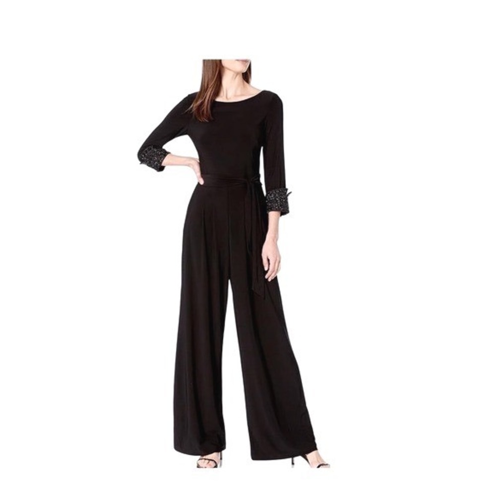 NWT Eliza J Black Party Elegant Sequin Sleeve Wide Leg Jumpsuit Plus Size 16W